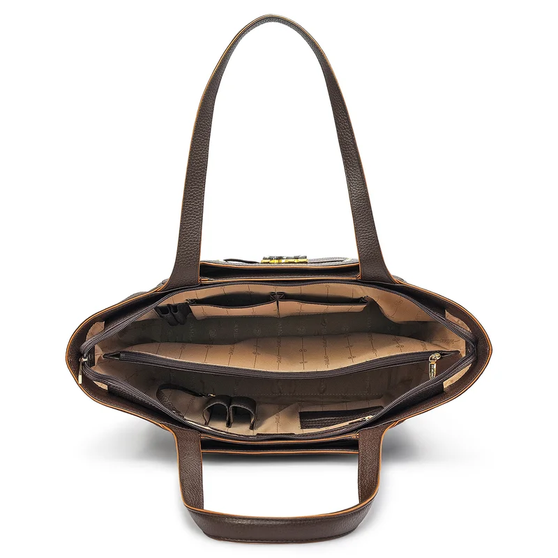 Da Milano Chocolate Large Wax Leather Tote - Chocolate for Women | Best Price UAE